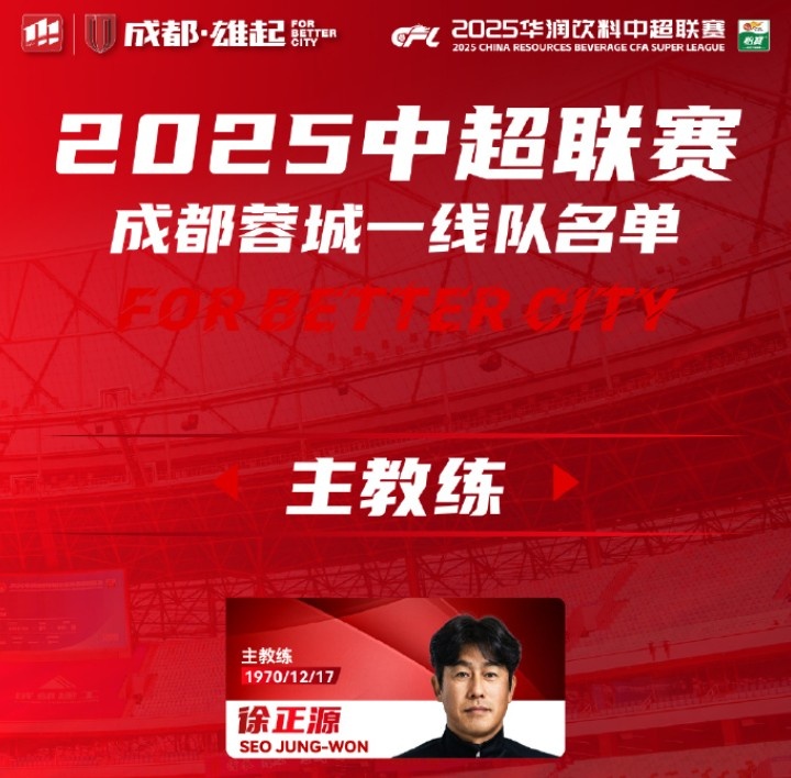  成都蓉城一線隊(duì)大名單出爐！