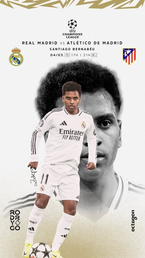  歐冠馬德里德比！羅德里戈曬個人海報：伯納烏見，HALA MADRID