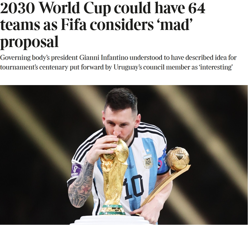  泰晤士：某官員稱2030世界杯擴軍64隊想法完全瘋狂，望盡快否決